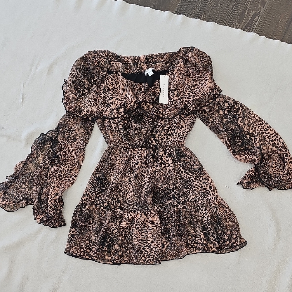 Topshop Black and Brown Patterned Dress